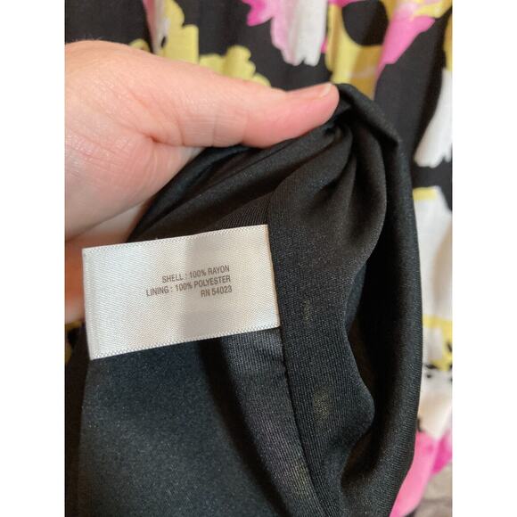 Old Navy Maxi Dress Womens 12 Black Pink Watercolor Floral Full Length Flowy Zip - Picture 16 of 16